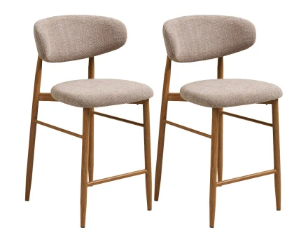 Lot de 2 tabourets en tissu texturé pieds en acier effet bois Eddie