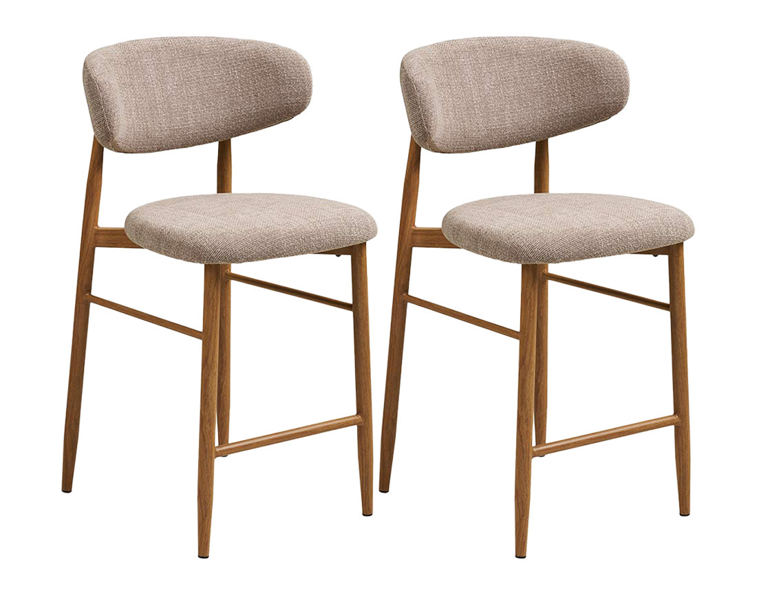 Lot de 2 tabourets en tissu texturé pieds en acier effet bois Eddie