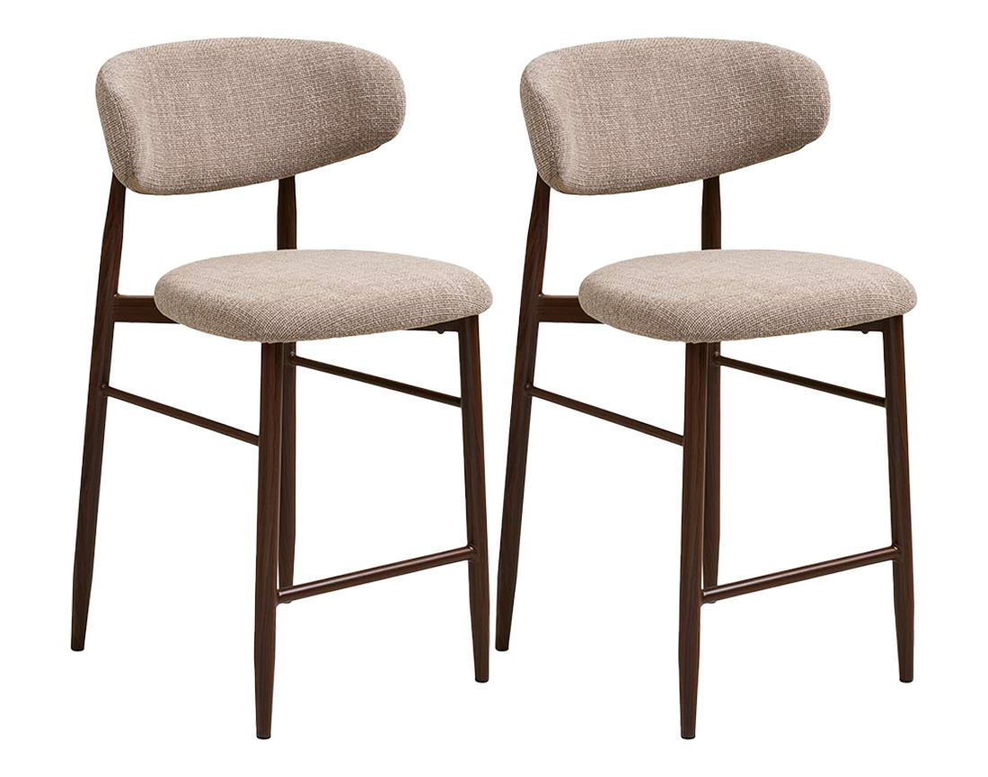 Lot de 2 tabourets en tissu texturé pieds en acier effet bois Eddie