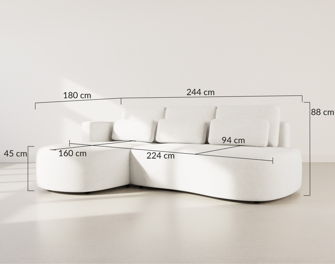 Canapé d'angle gauche 4 places convertible avec coffre en tissu texturé Mahina