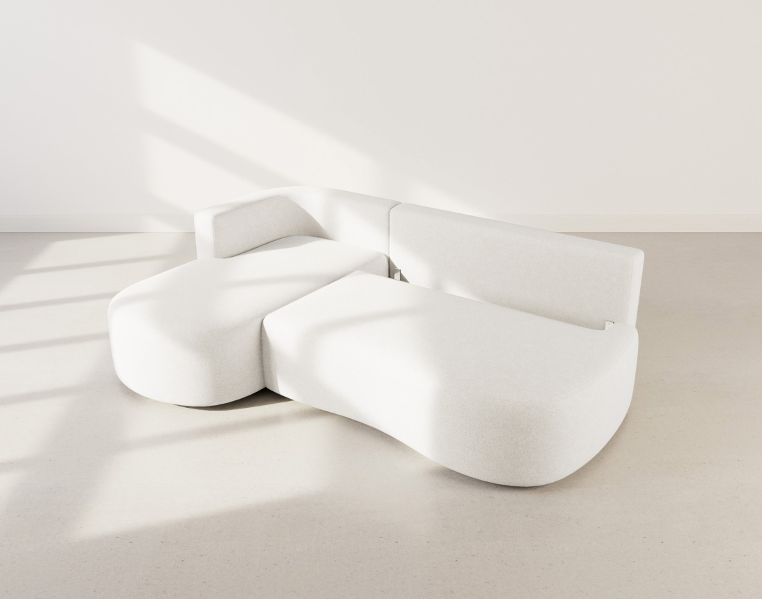 Canapé d'angle gauche 4 places convertible avec coffre en tissu texturé Mahina