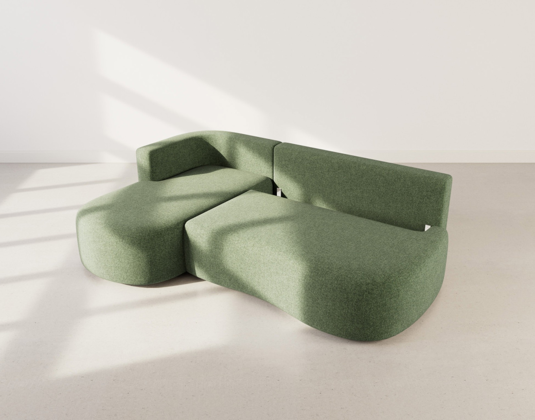 Canapé d'angle gauche 4 places convertible avec coffre en tissu texturé Mahina