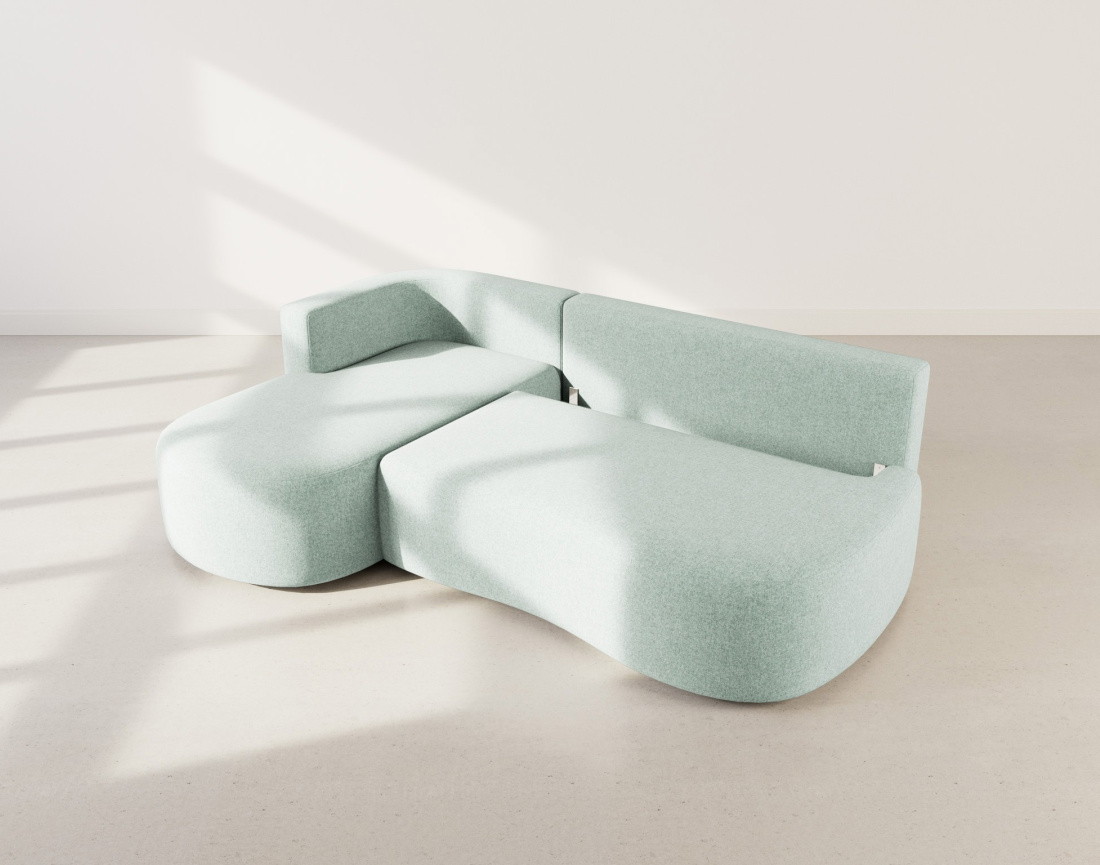 Canapé d'angle gauche 4 places convertible avec coffre en tissu texturé Mahina