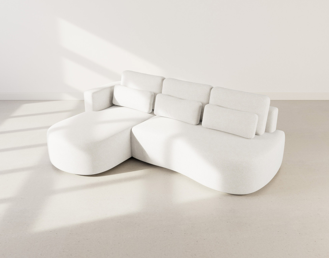 Canapé d'angle gauche 4 places convertible avec coffre en tissu texturé Mahina