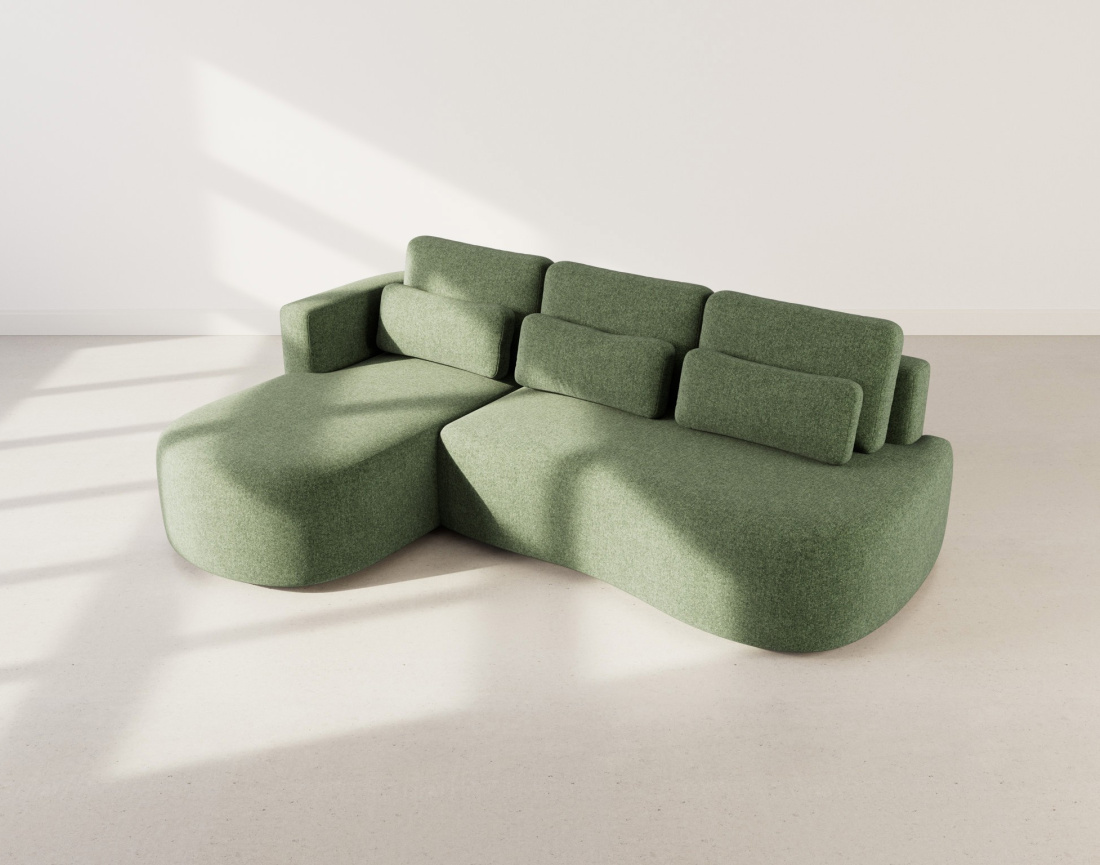 Canapé d'angle gauche 4 places convertible avec coffre en tissu texturé Mahina