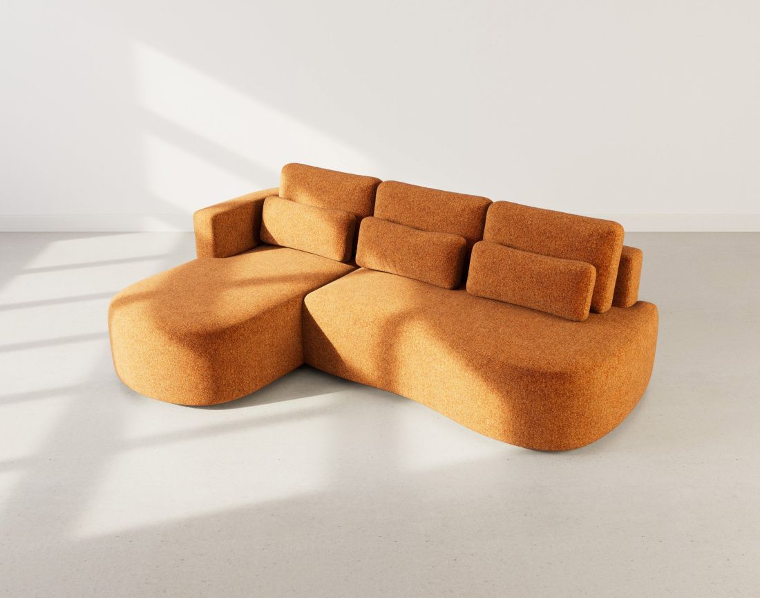 Canapé d'angle gauche 4 places convertible avec coffre en tissu texturé Mahina