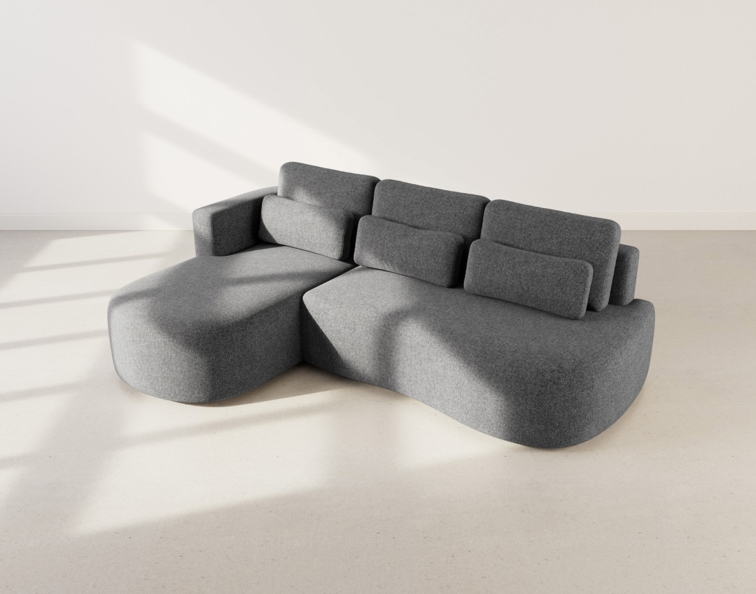 Canapé d'angle gauche 4 places convertible avec coffre en tissu texturé Mahina