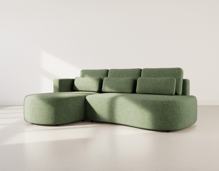 Canapé d'angle gauche 4 places convertible avec coffre en tissu texturé Mahina