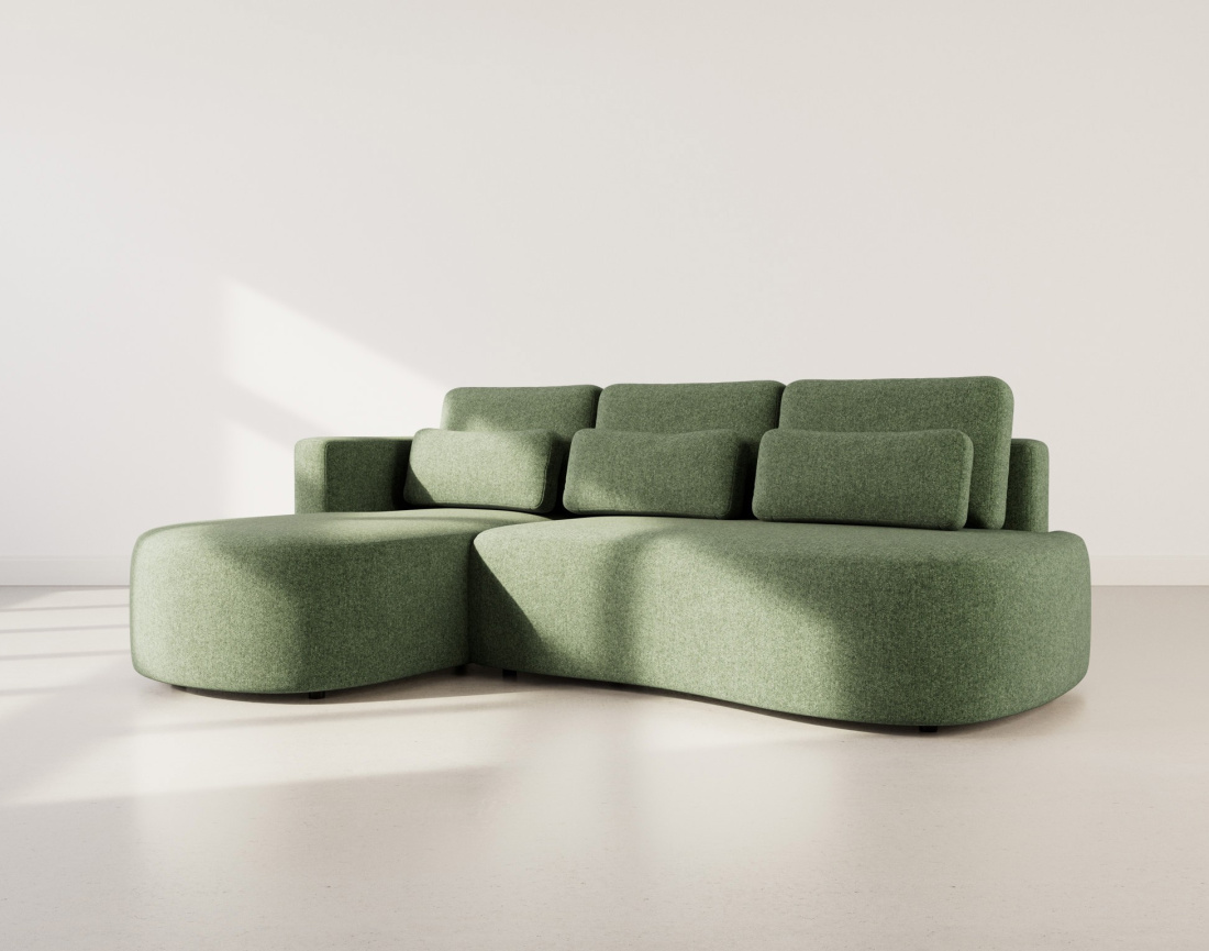 Canapé d'angle gauche 4 places convertible avec coffre en tissu texturé Mahina