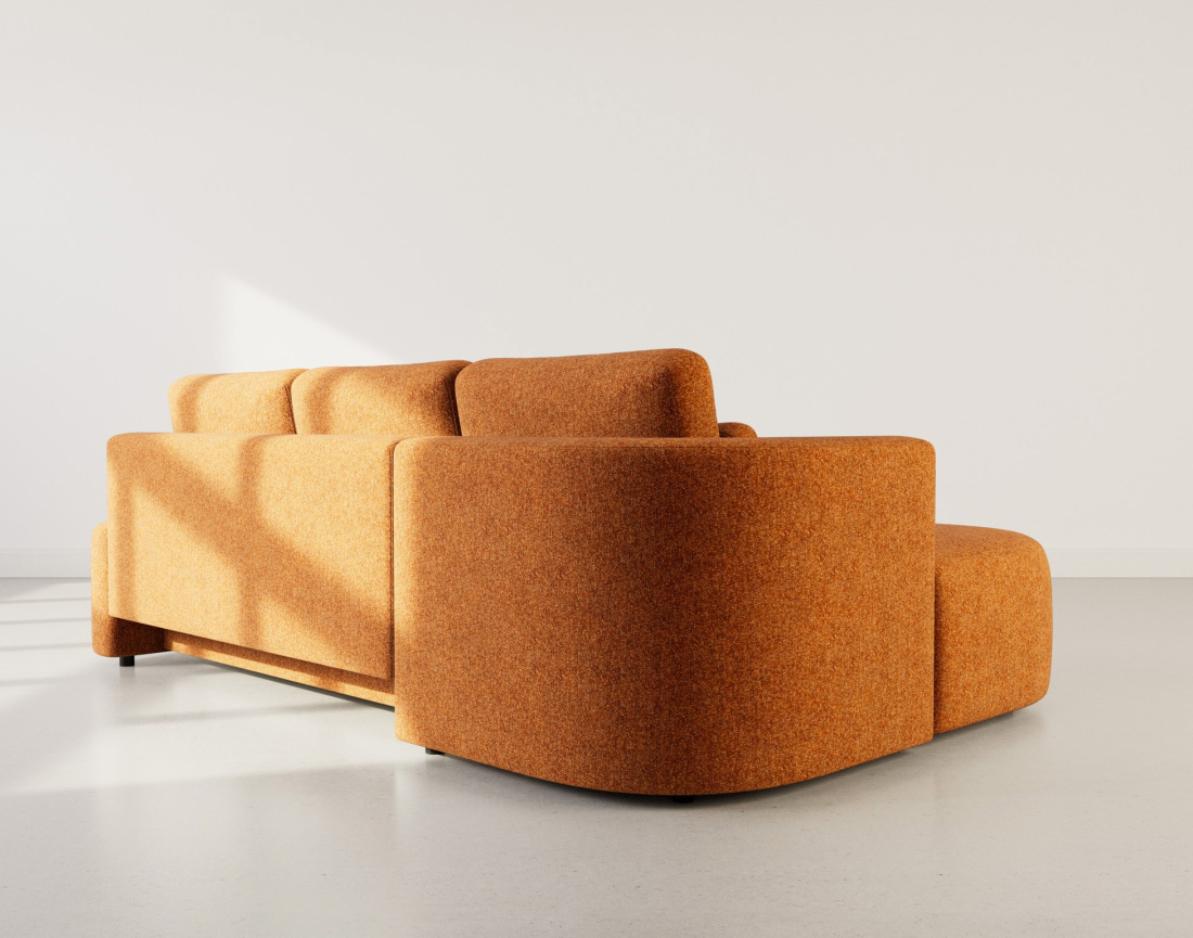 Canapé d'angle gauche 4 places convertible avec coffre en tissu texturé Mahina