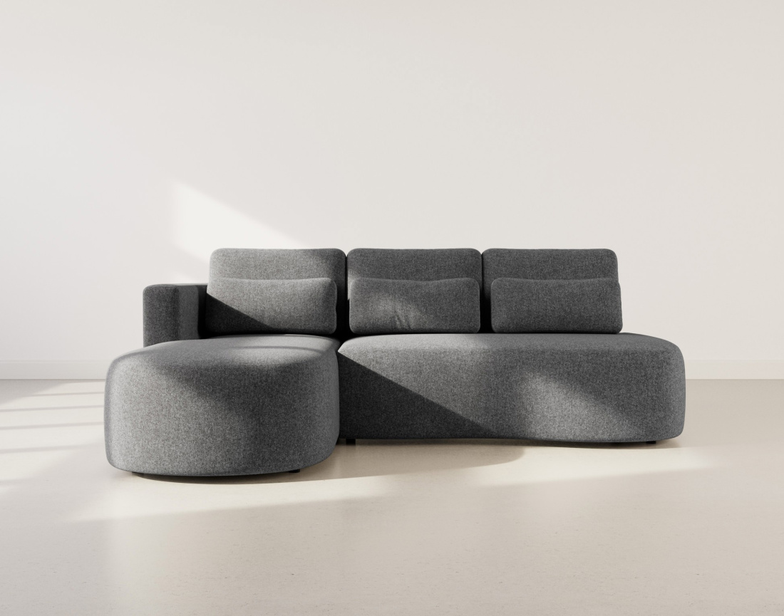 Canapé d'angle gauche 4 places convertible avec coffre en tissu texturé Mahina