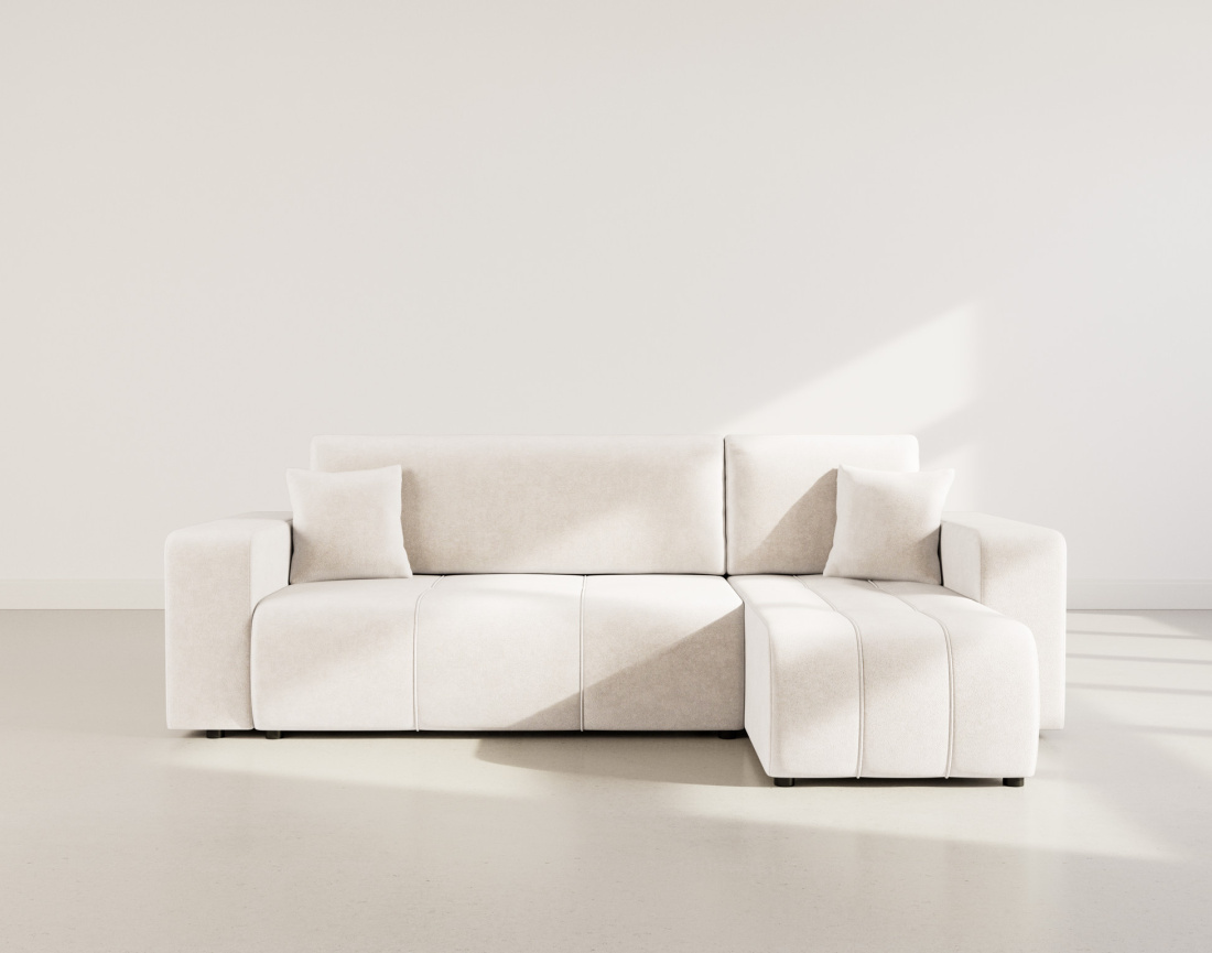 Canapé d'angle réversible 4 places convertible avec coffre en tissu Nicole