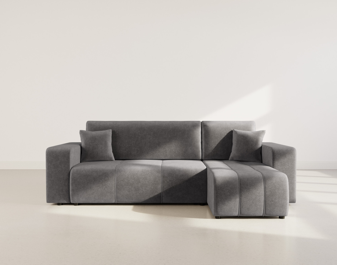 Canapé d'angle réversible 4 places convertible avec coffre en tissu Nicole