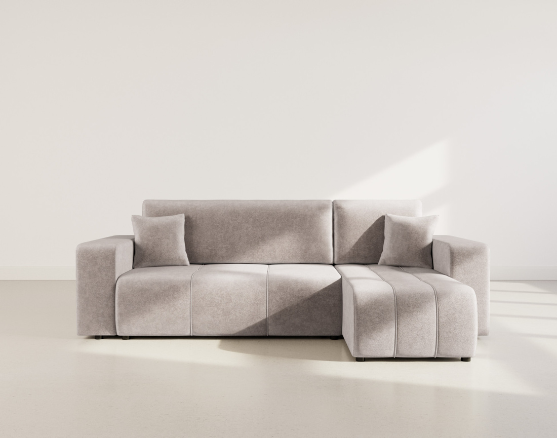 Canapé d'angle réversible 4 places convertible avec coffre en tissu Nicole