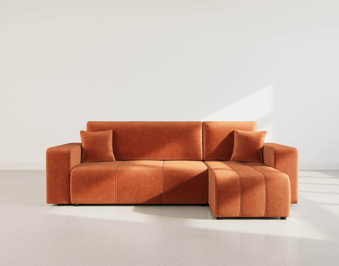 Canapé d'angle réversible 4 places convertible avec coffre en tissu Nicole