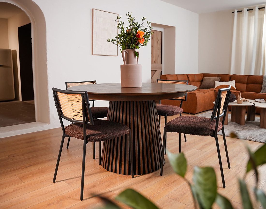 Lot de 2 chaises cannage en tissu bouclette Luciano