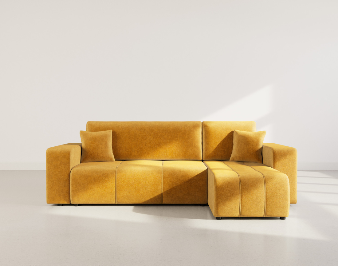 Canapé d'angle réversible 4 places convertible avec coffre en tissu Nicole