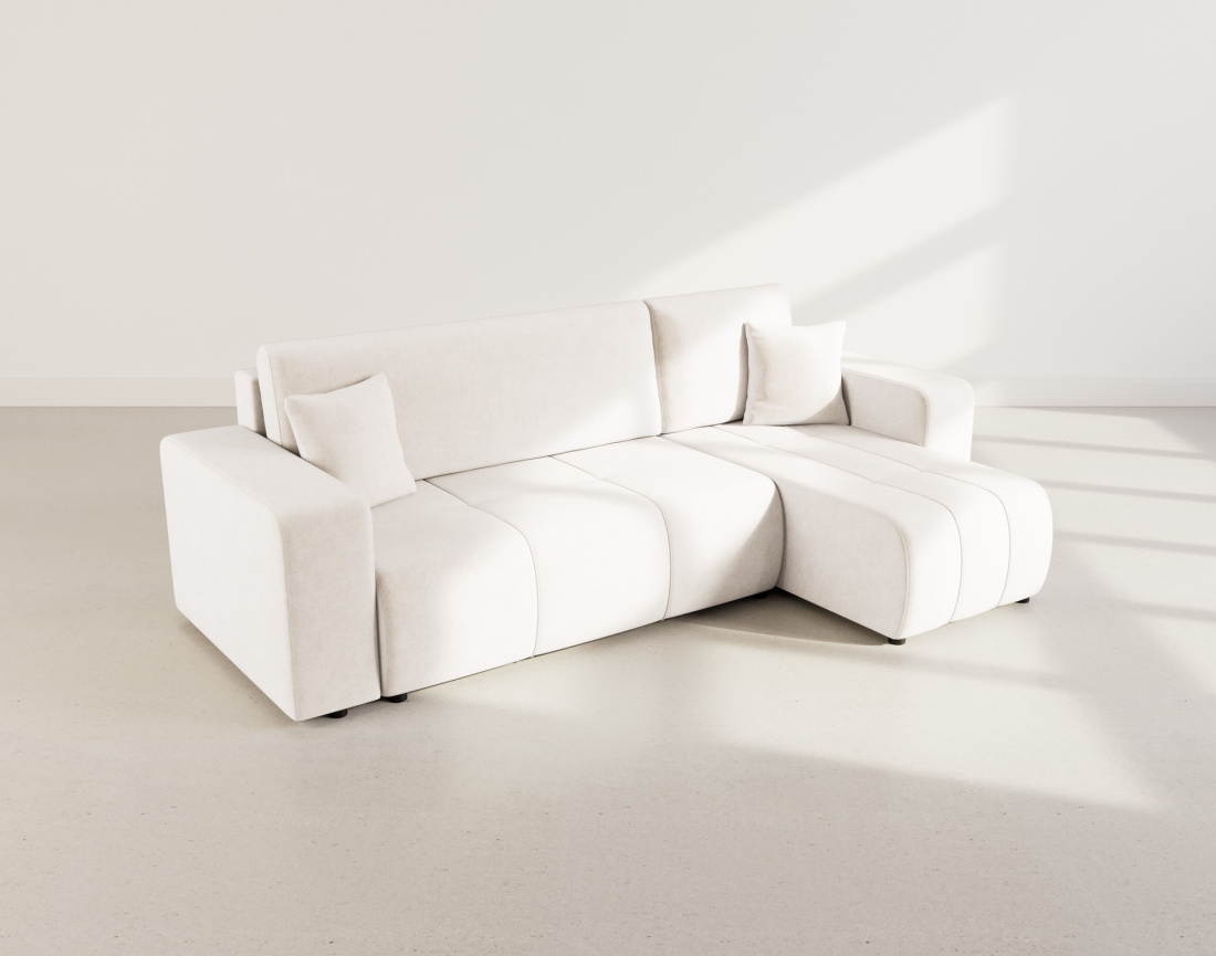 Canapé d'angle réversible 4 places convertible avec coffre en tissu Nicole