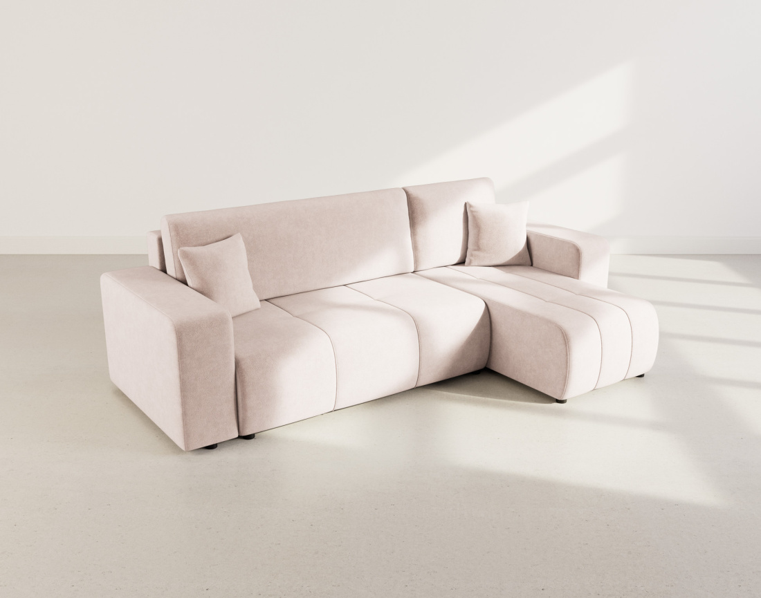 Canapé d'angle réversible 4 places convertible avec coffre en tissu Nicole