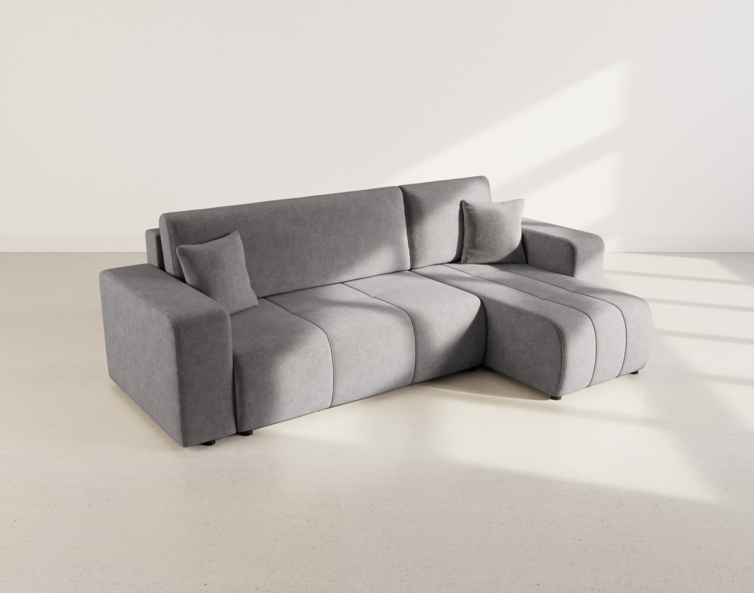 Canapé d'angle réversible 4 places convertible avec coffre en tissu Nicole