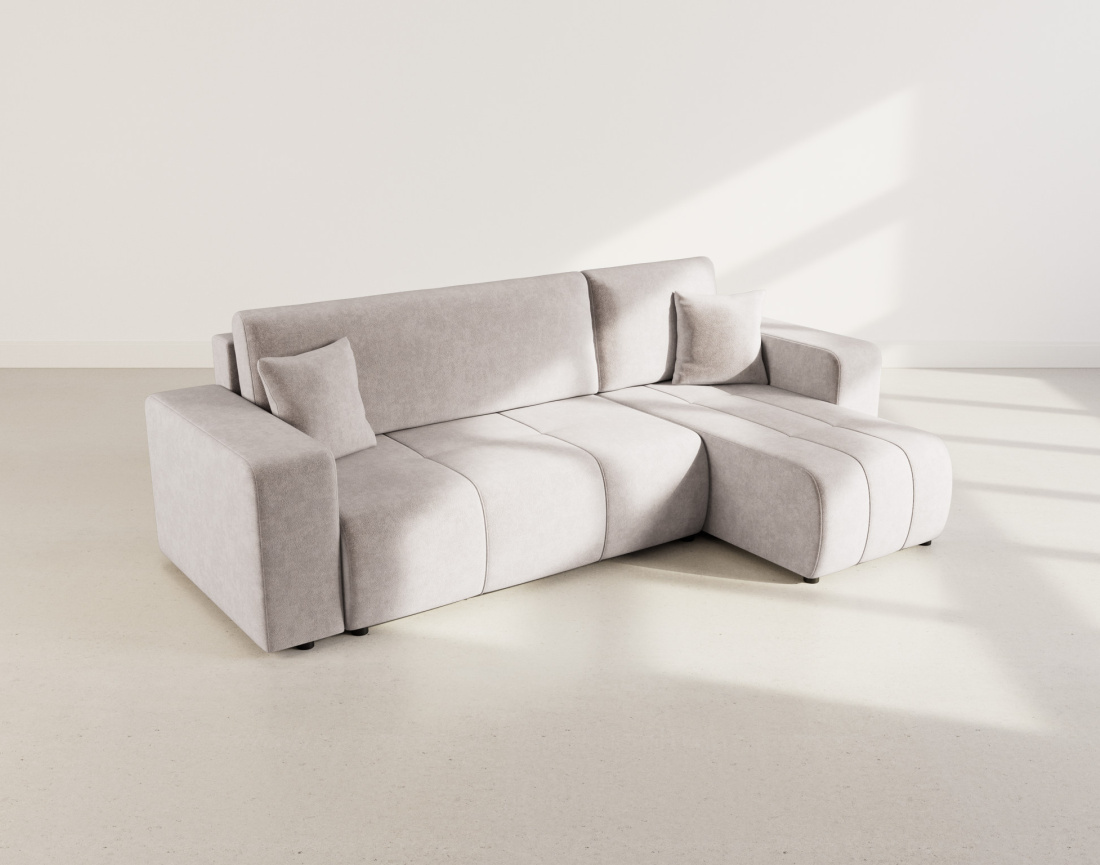 Canapé d'angle réversible 4 places convertible avec coffre en tissu Nicole