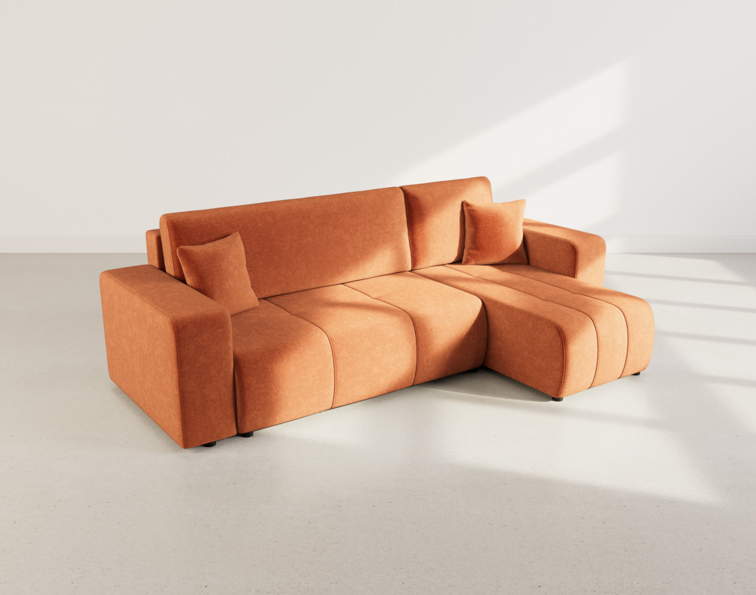 Canapé d'angle réversible 4 places convertible avec coffre en tissu Nicole