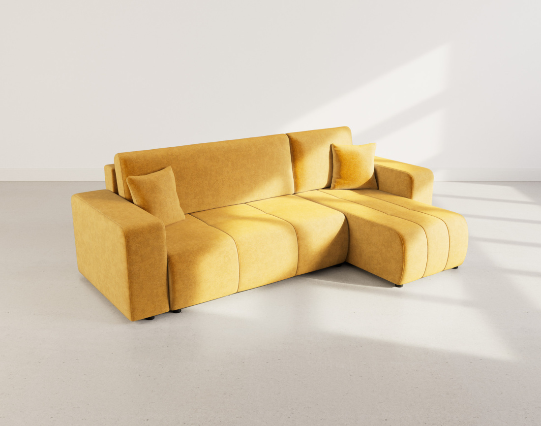 Canapé d'angle réversible 4 places convertible avec coffre en tissu Nicole