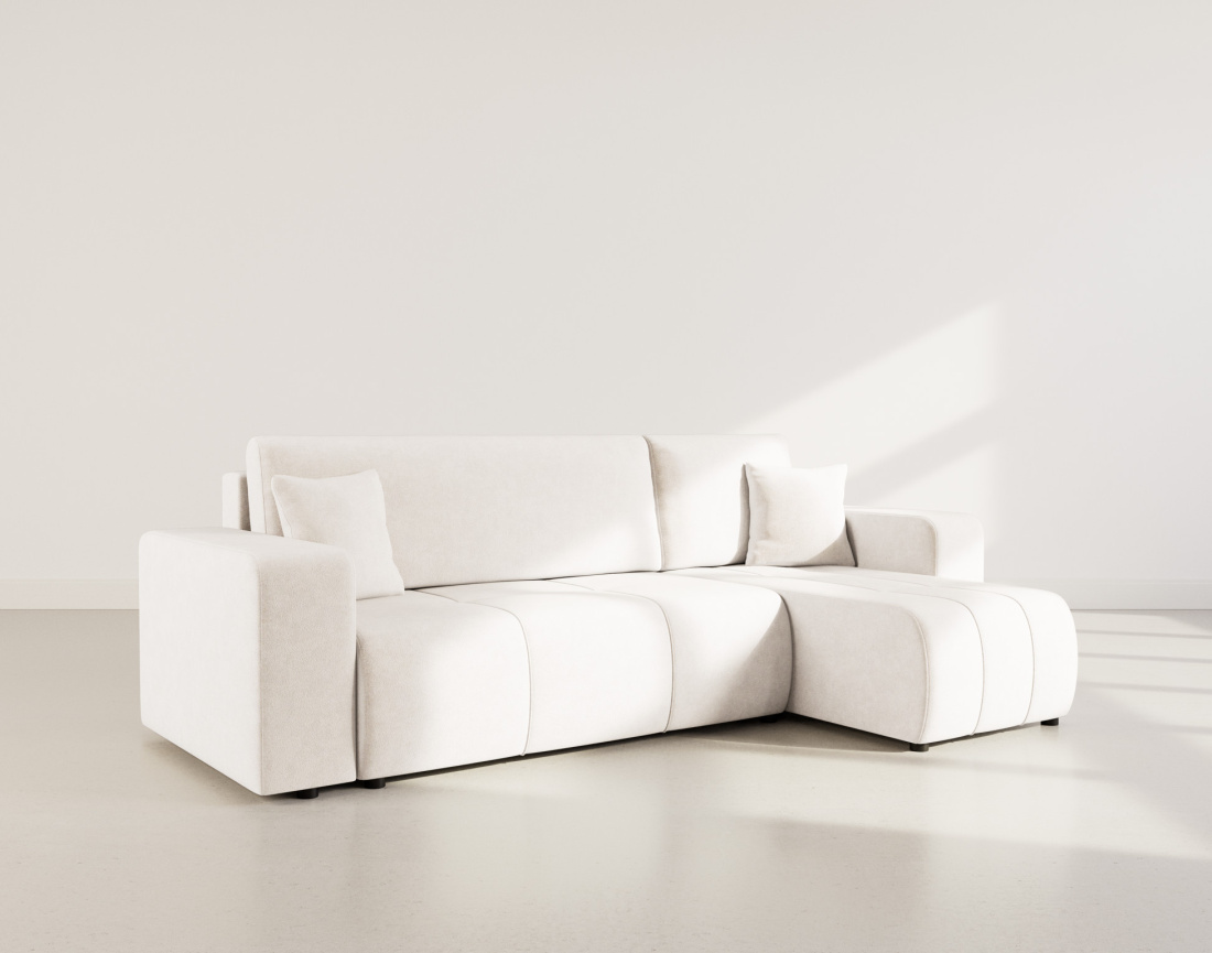 Canapé d'angle réversible 4 places convertible avec coffre en tissu Nicole