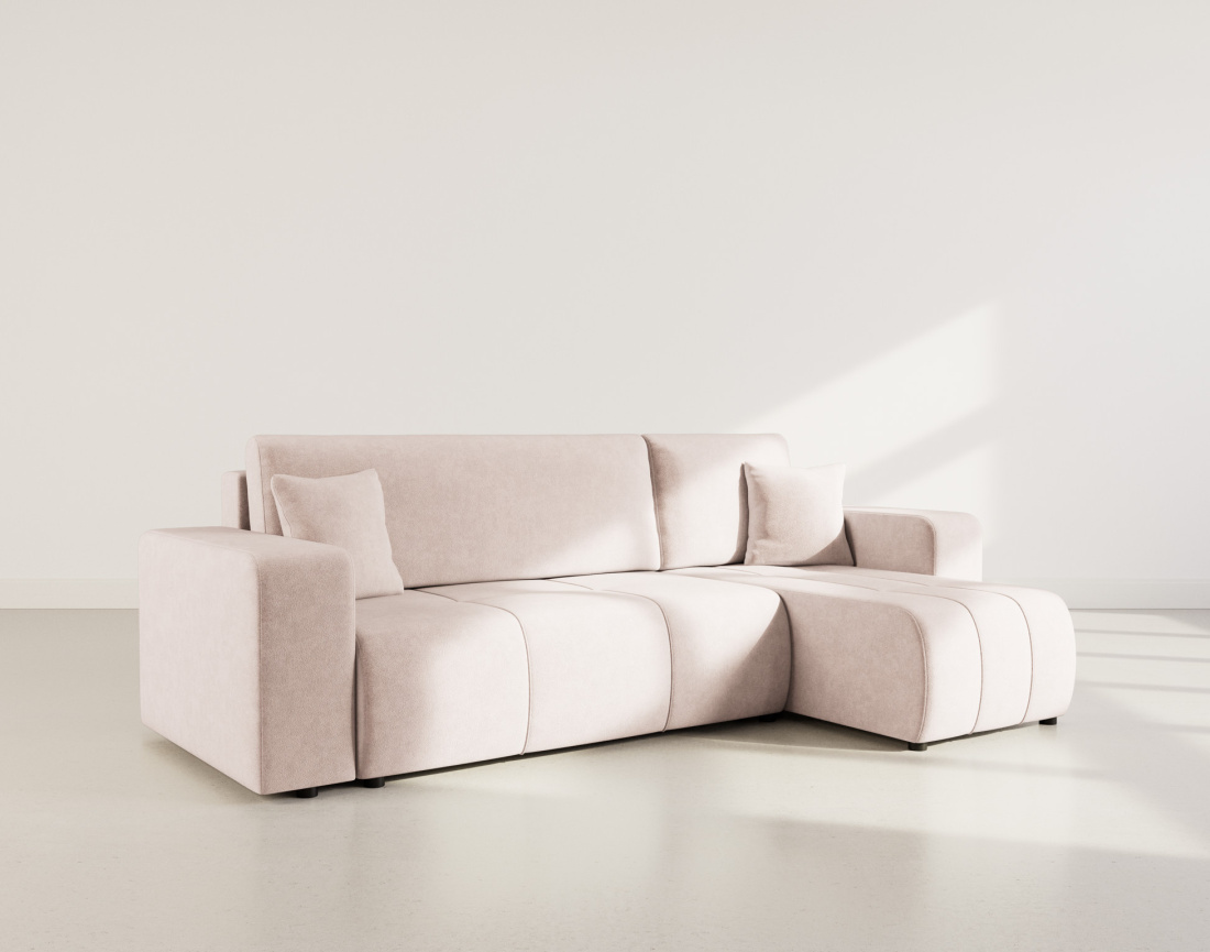 Canapé d'angle réversible 4 places convertible avec coffre en tissu Nicole