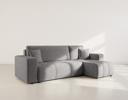 Canapé d'angle réversible 4 places convertible avec coffre en tissu Nicole