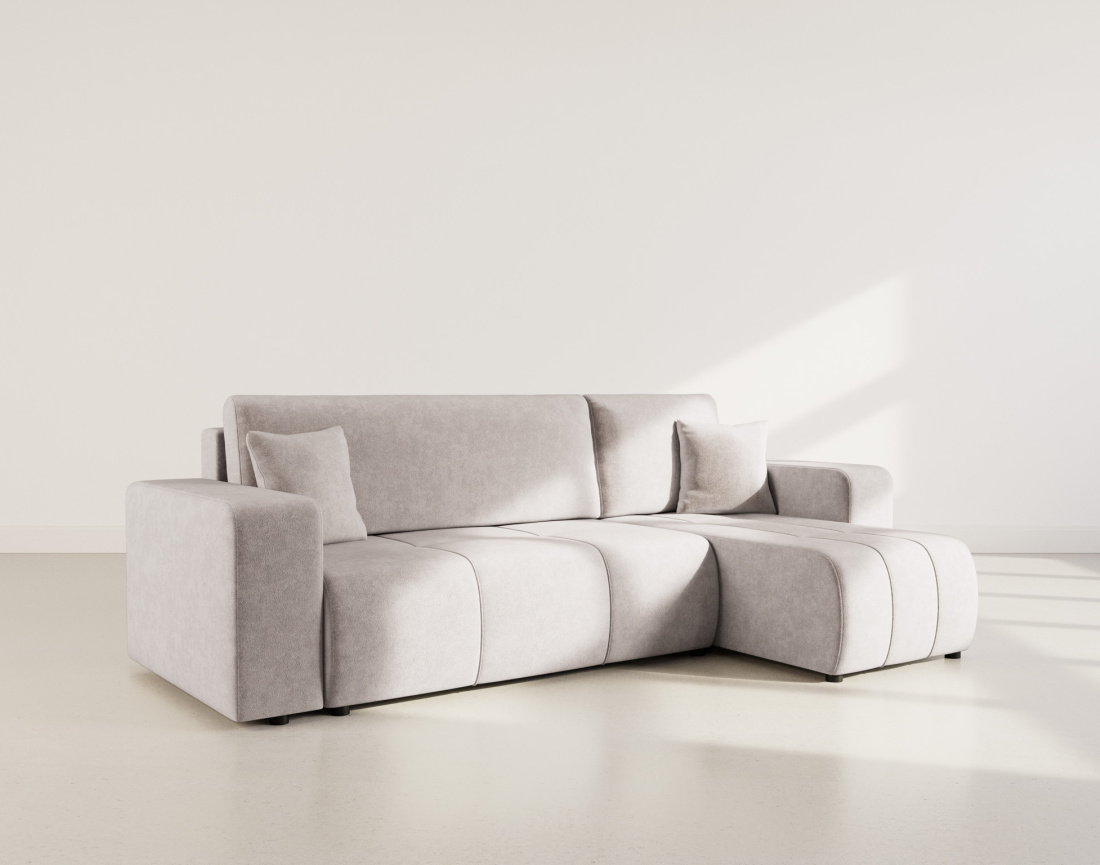 Canapé d'angle réversible 4 places convertible avec coffre en tissu Nicole