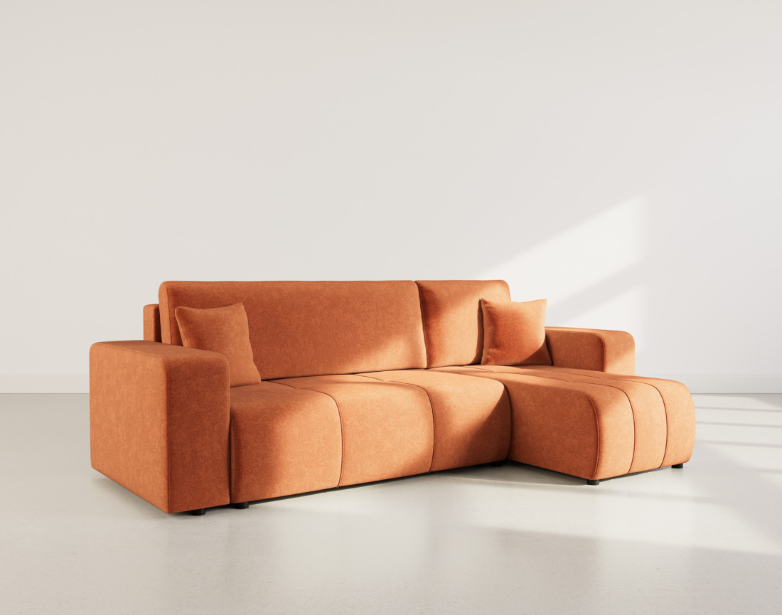 Canapé d'angle réversible 4 places convertible avec coffre en tissu Nicole