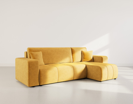 Canapé d'angle réversible 4 places convertible avec coffre en tissu Nicole