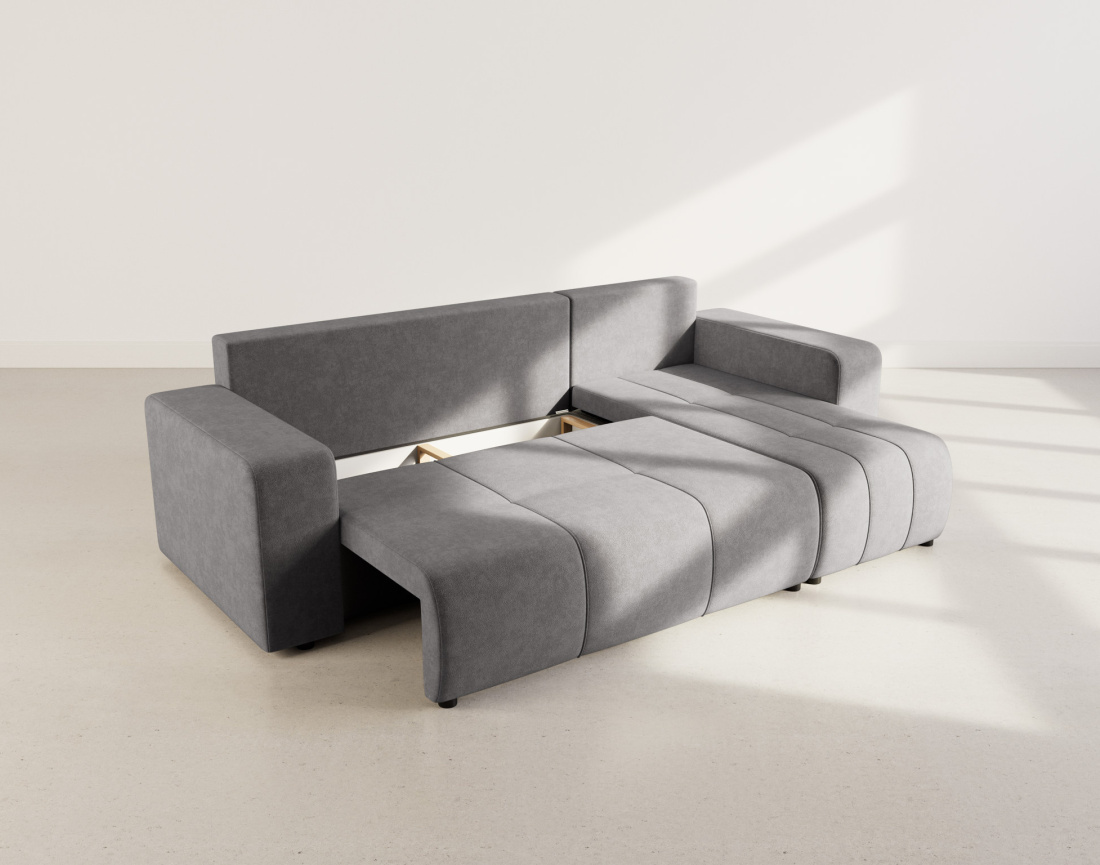 Canapé d'angle réversible 4 places convertible avec coffre en tissu Nicole