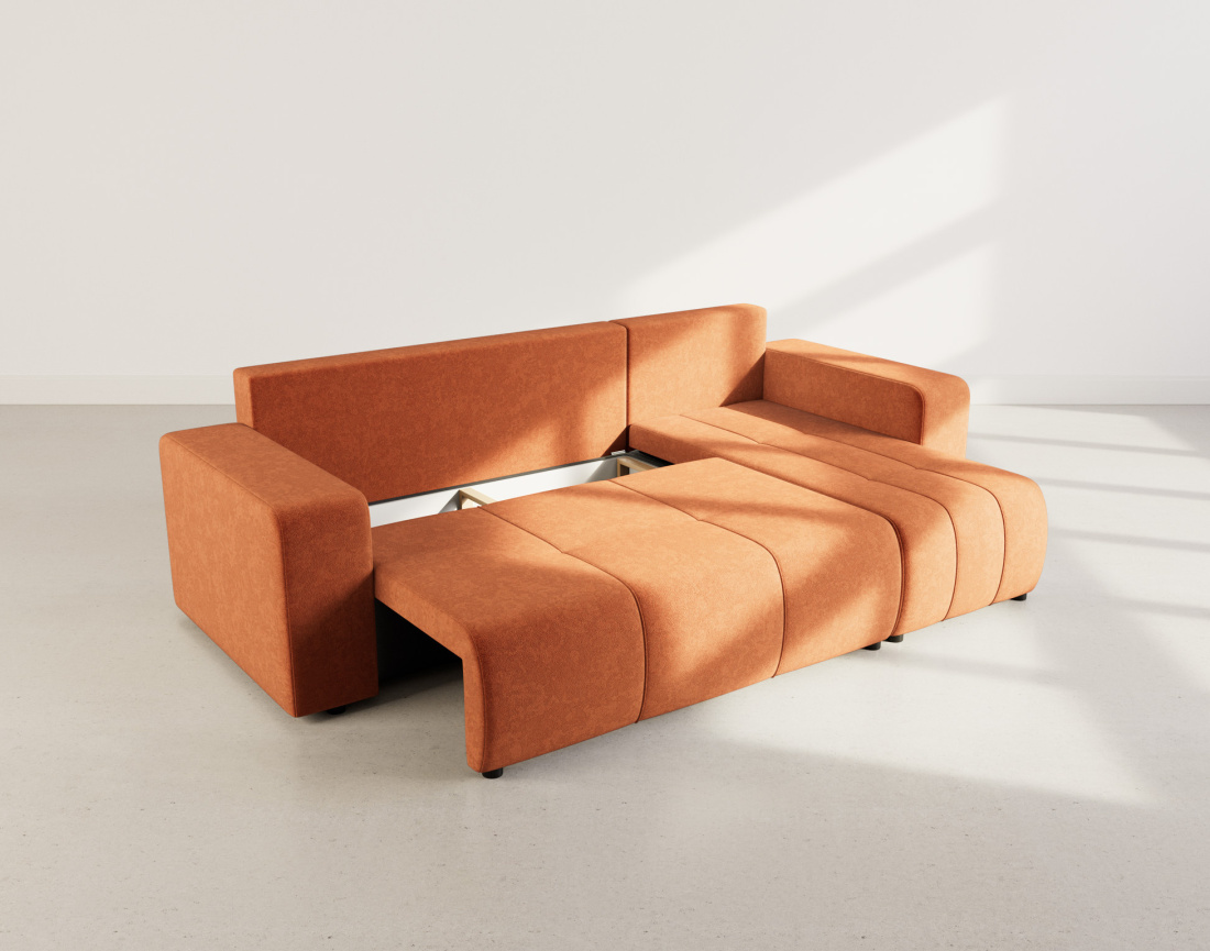 Canapé d'angle réversible 4 places convertible avec coffre en tissu Nicole