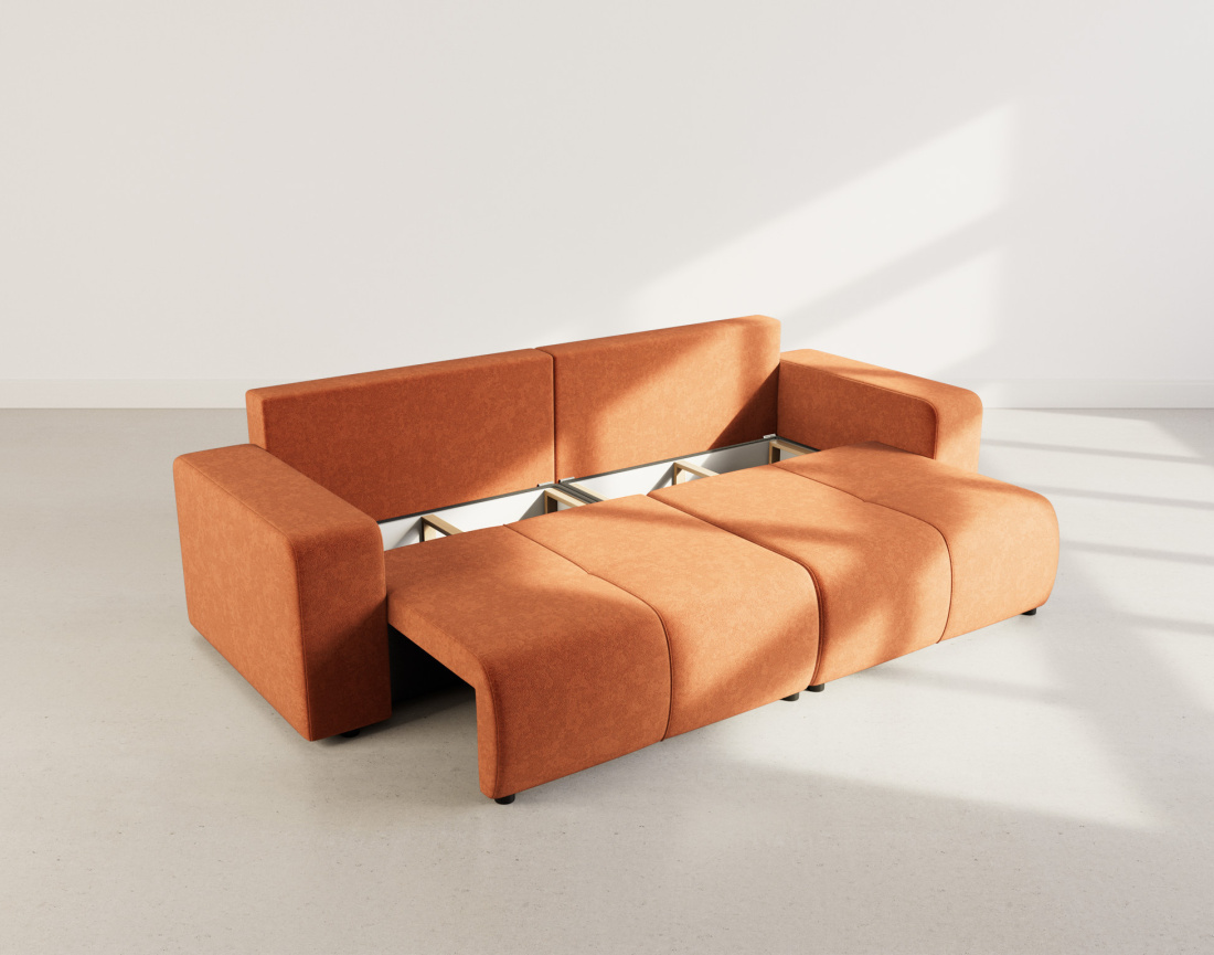 Canapé droit 4 places convertible avec coffre en tissu Nicole