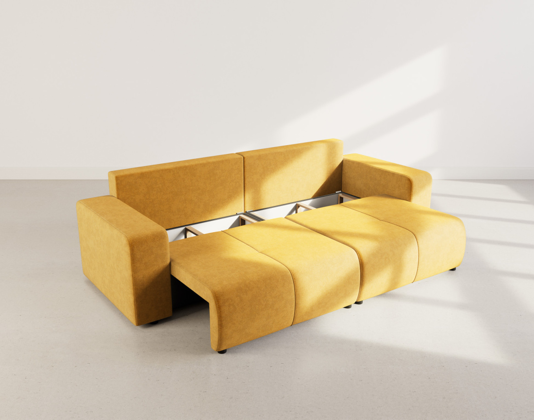 Canapé droit 4 places convertible avec coffre en tissu Nicole