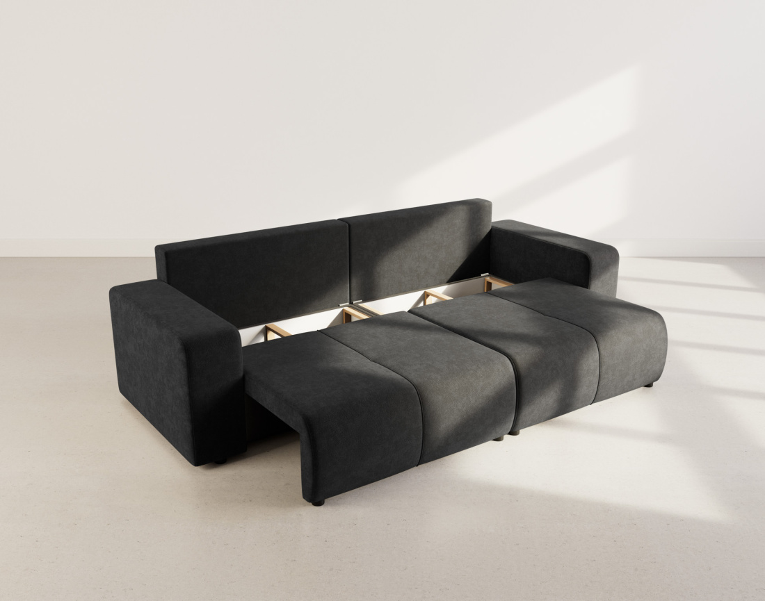 Canapé droit 4 places convertible avec coffre en tissu Nicole