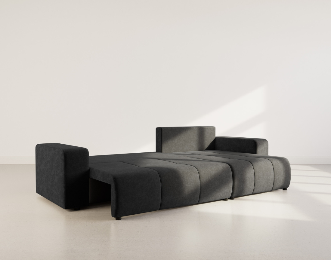 Canapé d'angle réversible 5 places convertible avec coffre en tissu Nicole