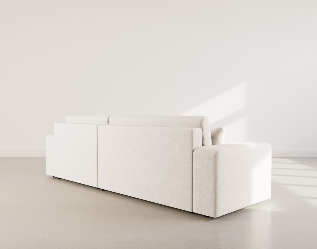 Canapé d'angle réversible 5 places convertible avec coffre en tissu Nicole