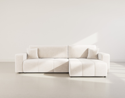 Canapé d'angle réversible 5 places convertible avec coffre en tissu Nicole