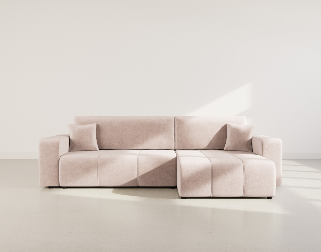 Canapé d'angle réversible 5 places convertible avec coffre en tissu Nicole