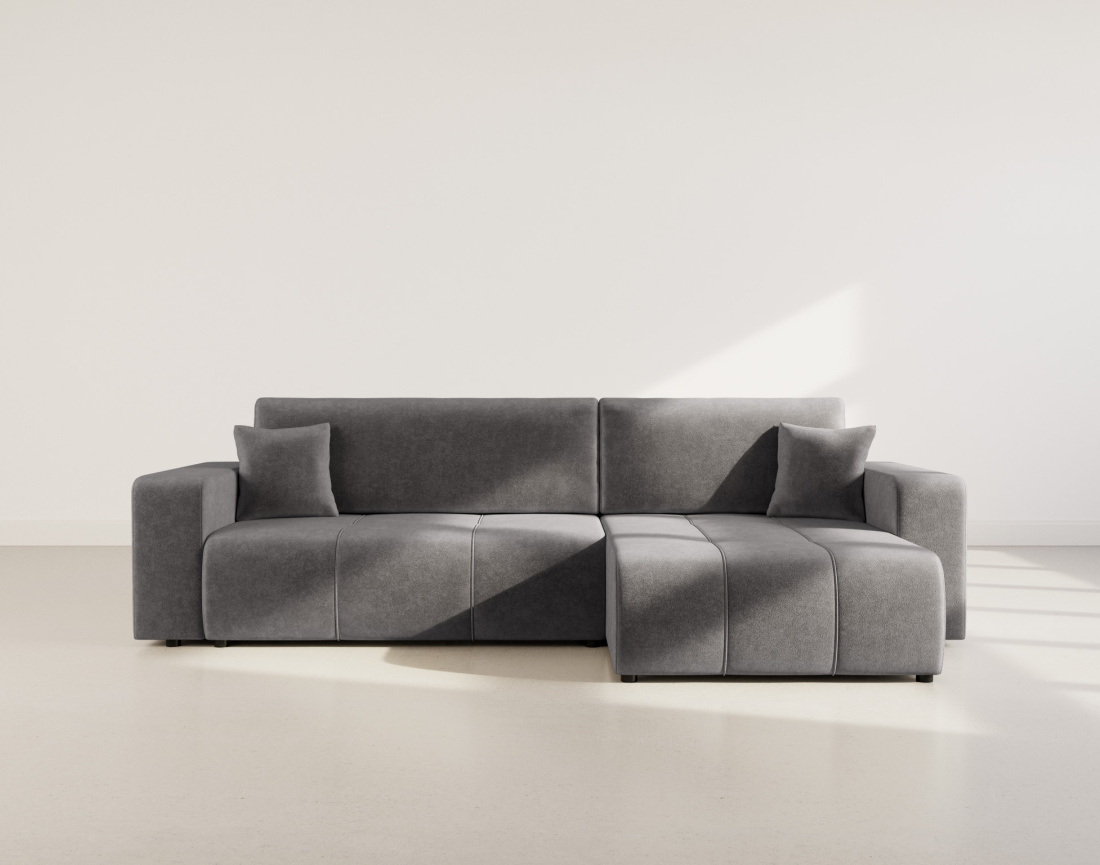 Canapé d'angle réversible 5 places convertible avec coffre en tissu Nicole