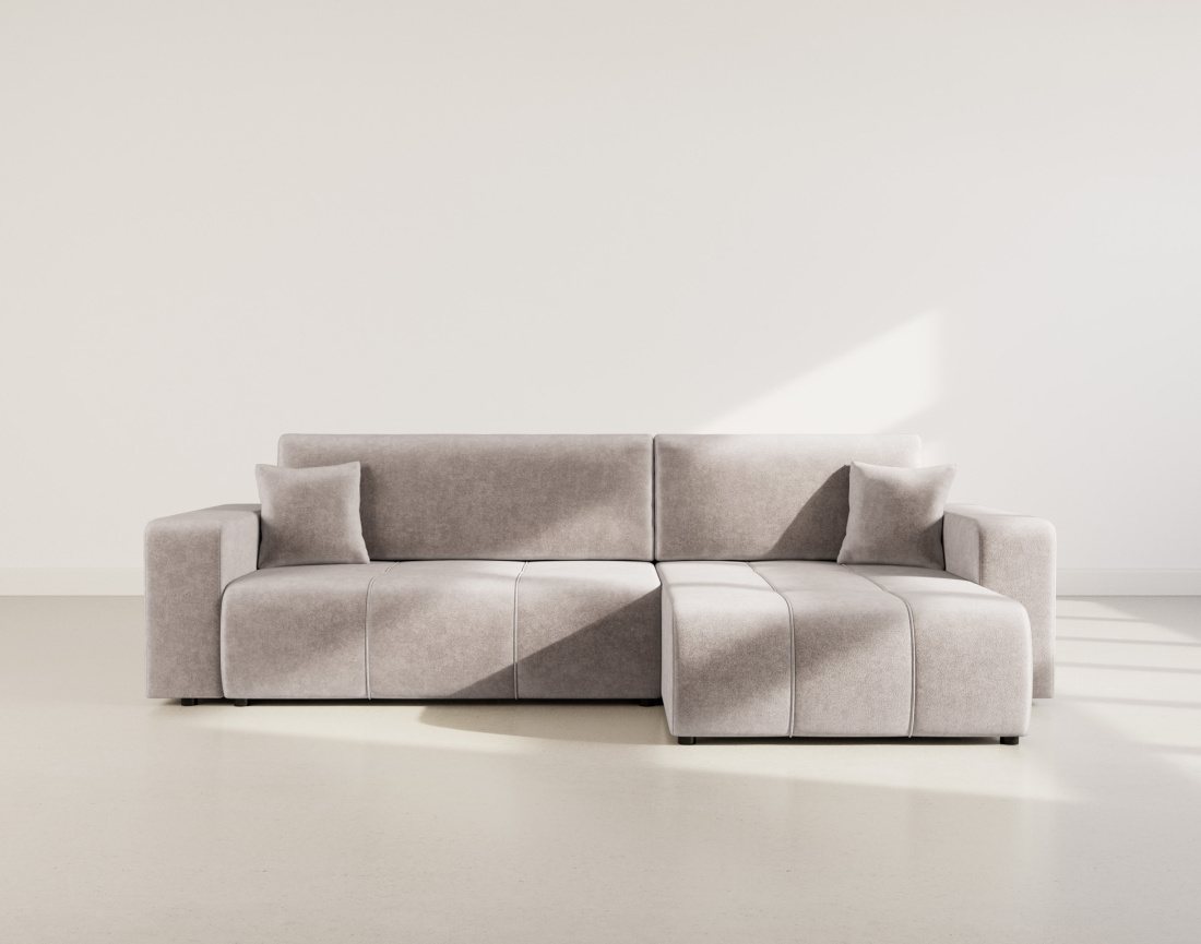 Canapé d'angle réversible 5 places convertible avec coffre en tissu Nicole