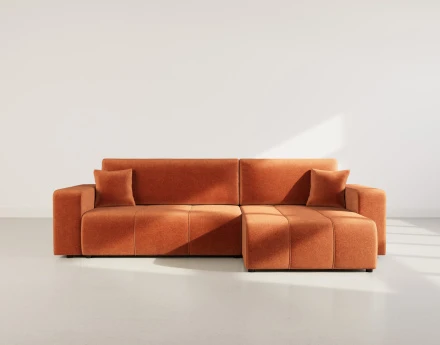 Canapé d'angle réversible 5 places convertible avec coffre en tissu Nicole