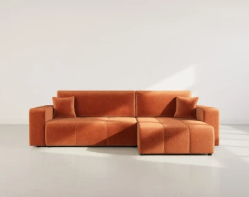 Canapé d'angle réversible 5 places convertible avec coffre en tissu Nicole
