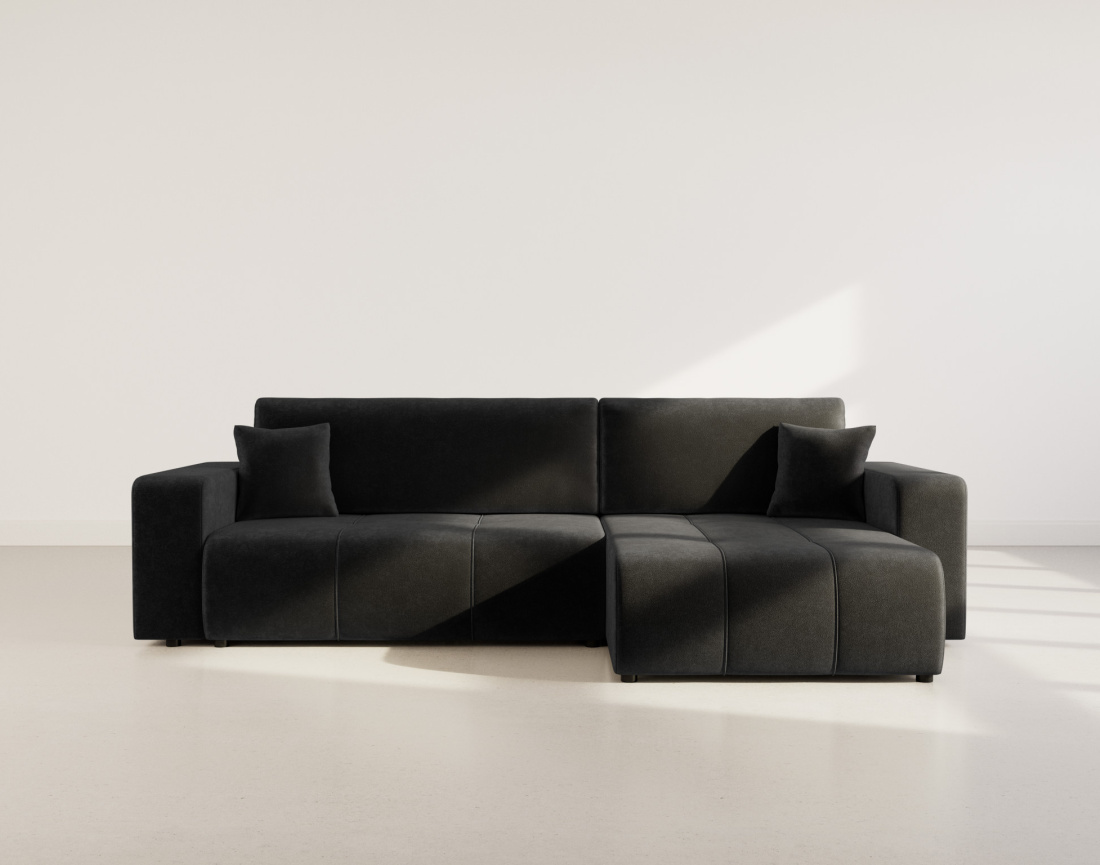 Canapé d'angle réversible 5 places convertible avec coffre en tissu Nicole