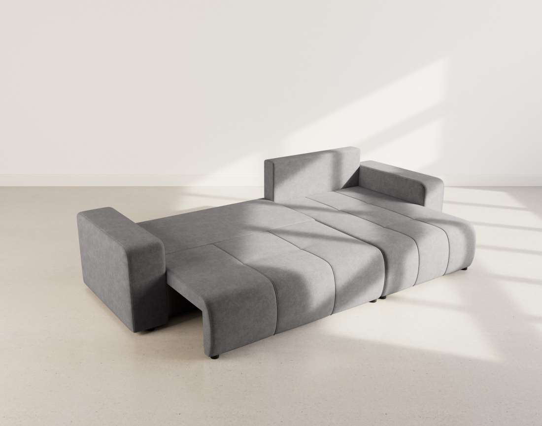 Canapé d'angle réversible 5 places convertible avec coffre en tissu Nicole