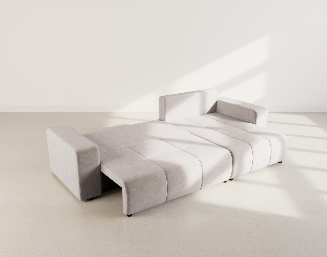 Canapé d'angle réversible 5 places convertible avec coffre en tissu Nicole