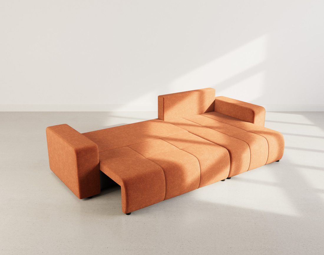 Canapé d'angle réversible 5 places convertible avec coffre en tissu Nicole